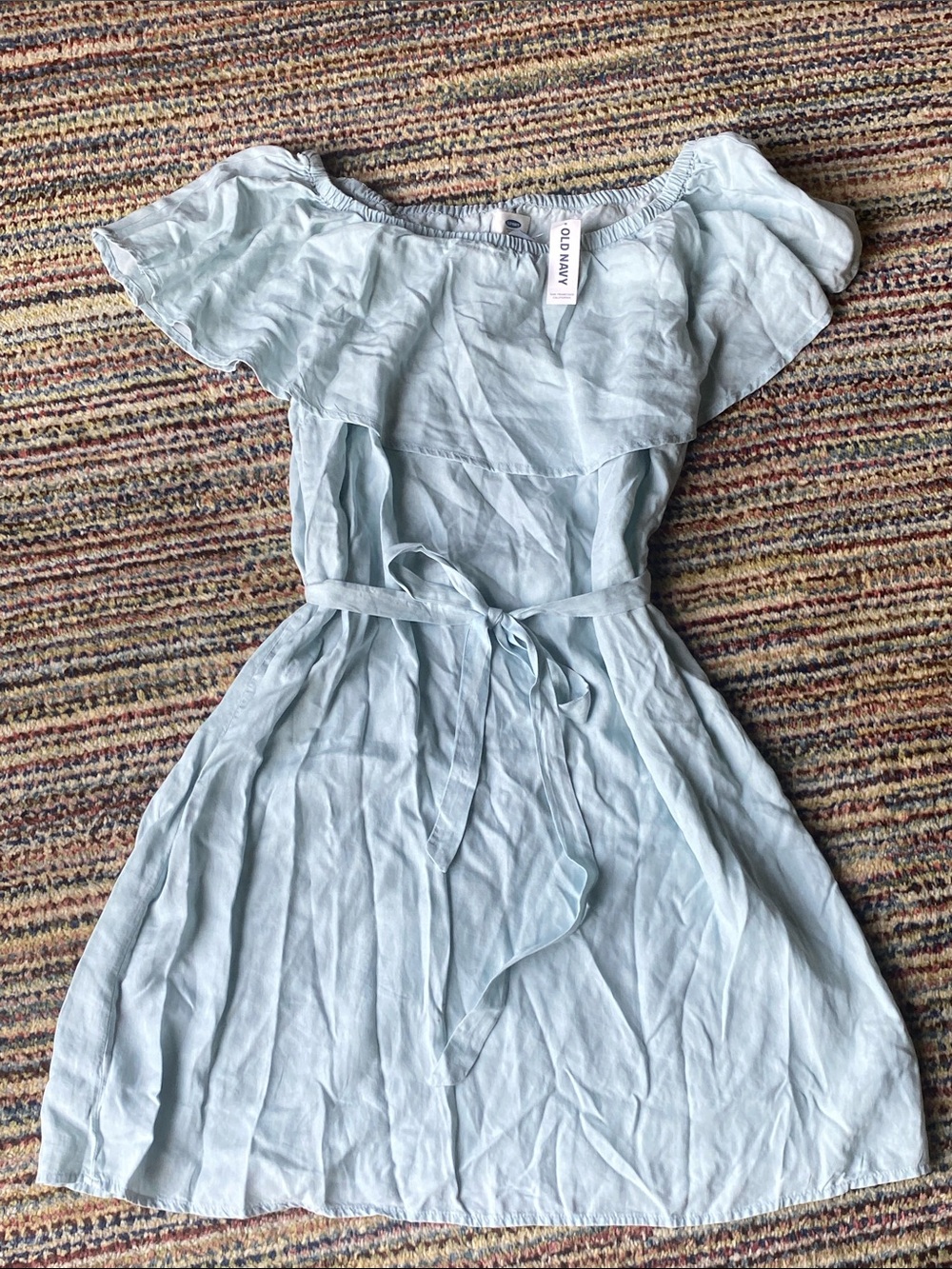 Old Navy Pale Blue Off-Shoulder Ruffle Tie-Waist Dress